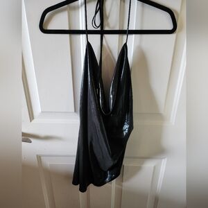 House of CB Sexy Cowl Neck Black Metallic Halter Top